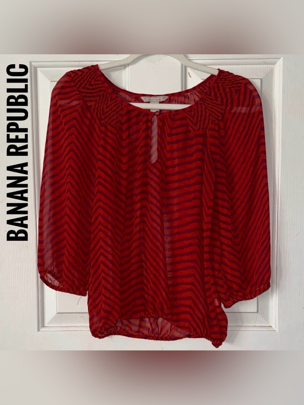 * Banana Republic Purple and Deep Orange Striped Blouse.Sz S